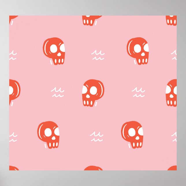 Vintage Red Skull Head Pattern Poster (Front)