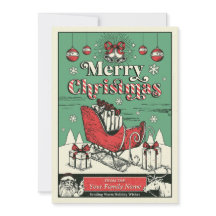 Vintage Red Sleigh Christmas Custom Name Greeting