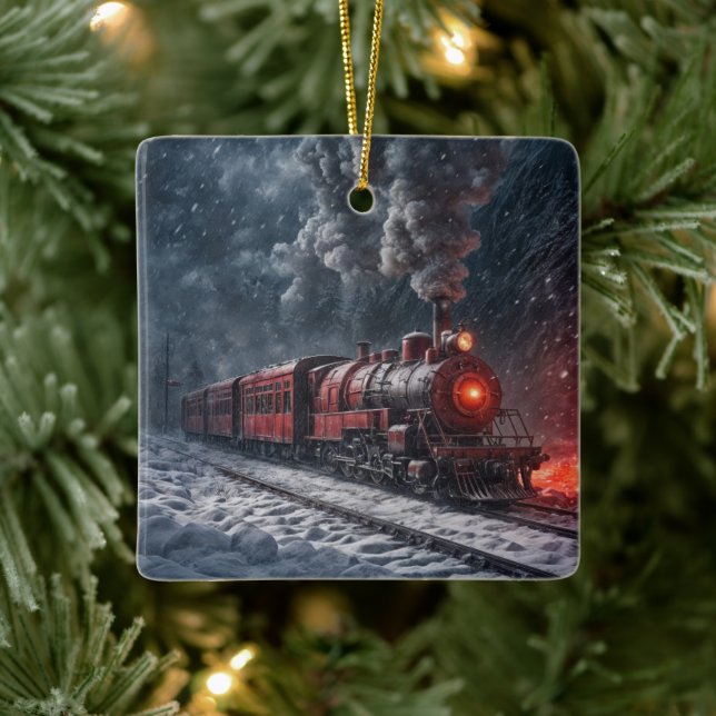 Vintage Red Snow Train Ceramic Ornament (Tree)