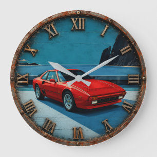 Vintage Red Sport Car Classic Exotic Car Coastal Large Clock