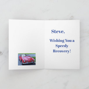 Vintage Red Sports Car Get Well Soon NAME Note Card