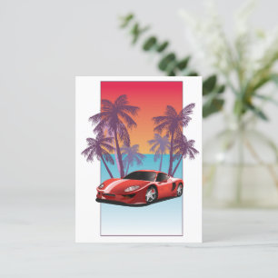Vintage Red Sports car Holiday Postcard