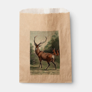Vintage Red Stag Deer and Does Seasons Greetings  Favour Bags