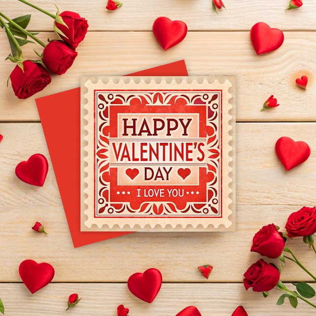 Vintage Red Stamp Style Valentine's Day  Holiday Card (Creator Uploaded)