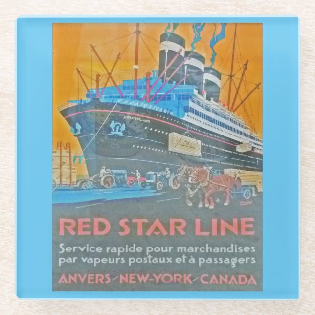 Vintage Red Star Line Glass Coaster (Front)