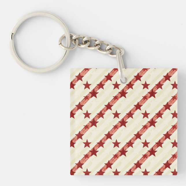Vintage Red Stars Seamless Pattern Background  Key Ring (Front)