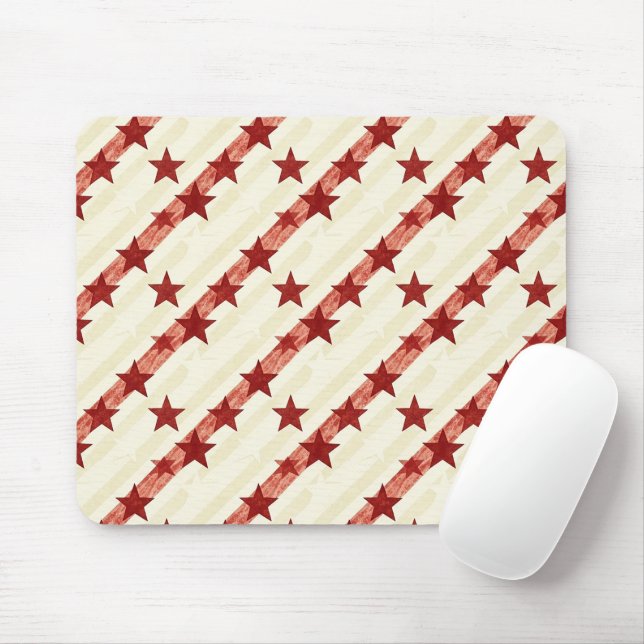 Vintage Red Stars Seamless Pattern Background  Mouse Mat (With Mouse)