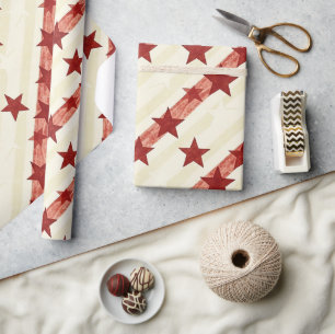 Vintage Red Stars Seamless Pattern Background Wrapping Paper