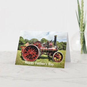 vintage red steam tracion engine card