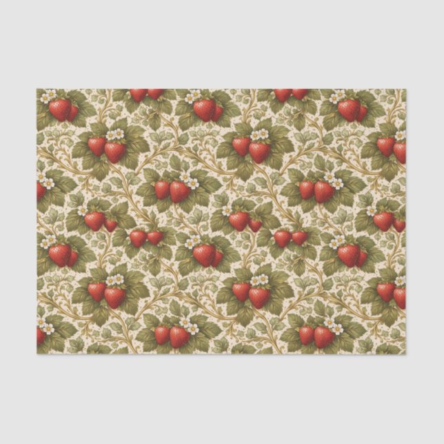Vintage Red Strawberries Tissue Paper (Front)