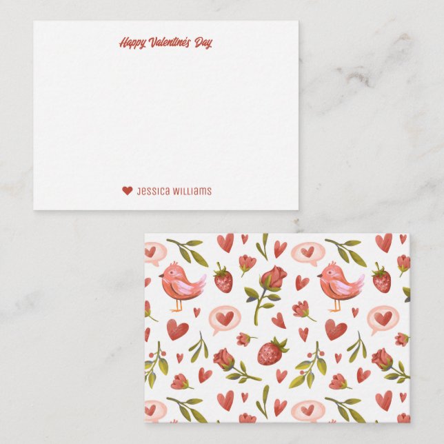 Vintage Red Strawberry Floral Valentine's Day Card (Front/Back)