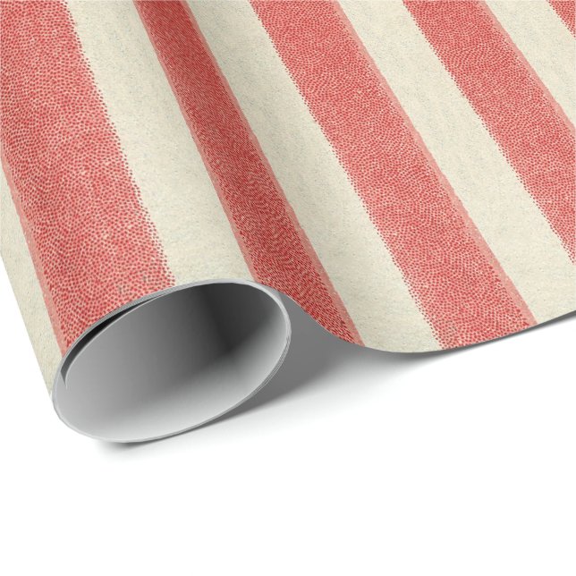 Vintage Red Striped Christmas Holiday Wrapping Paper (Roll Corner)