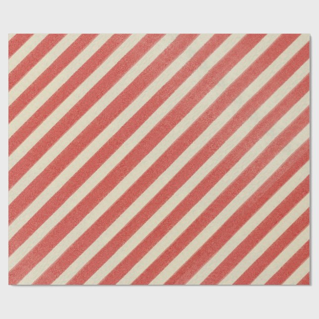 Vintage Red Striped Christmas Holiday Wrapping Paper (Flat)
