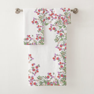 Vintage Red Sweet Pea Flowers Bath Towel Set