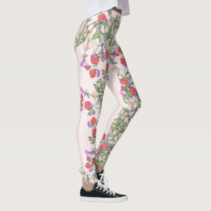 Vintage Red Sweet Pea Flowers Floral Leggings