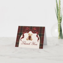 Vintage Red Tartan Teddy Bear Thank You Card