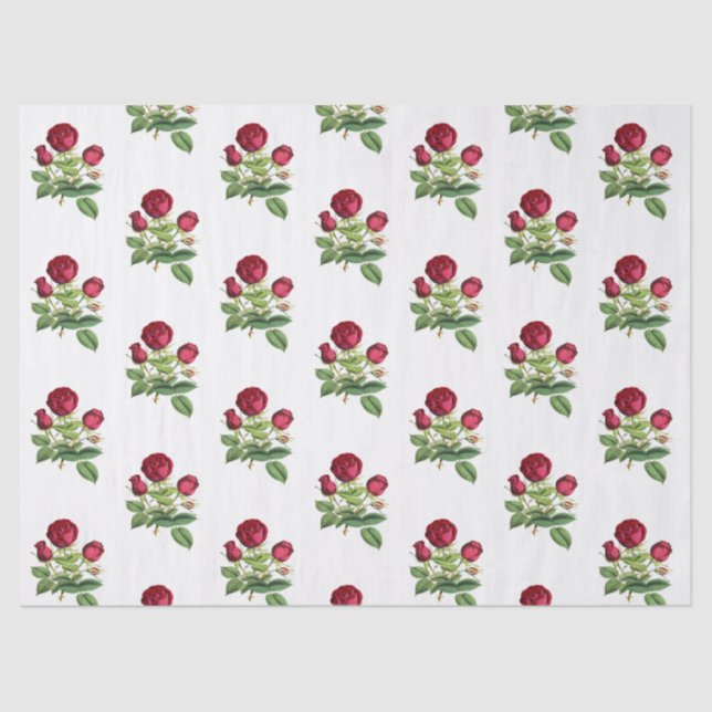 Vintage Red Tea Roses Flowers Tissue Paper (Front)