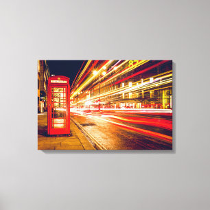 Vintage Red Telephone Box at Night in London Canvas Print