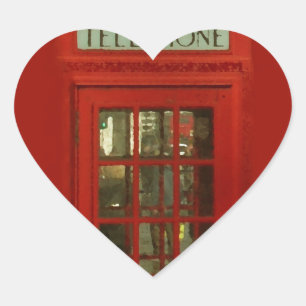 Vintage Red Telephone Box Heart Sticker
