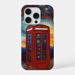 Vintage Red Telephone Box On Colorful Starry Night iPhone 15 Pro Case