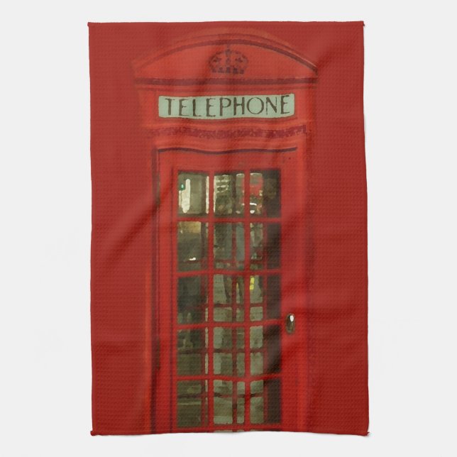 Vintage Red Telephone Box Tea Towel (Vertical)