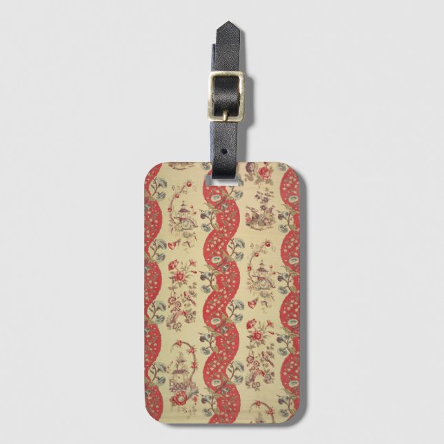 Vintage red textile Chinoiserie Luggage Tag (Front Vertical)