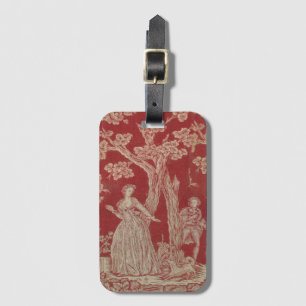 Vintage red textile toile de Jouy French Luggage Tag