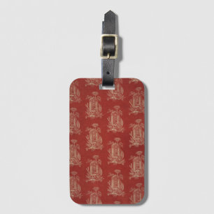 Vintage red textile toile de Jouy French Luggage Tag