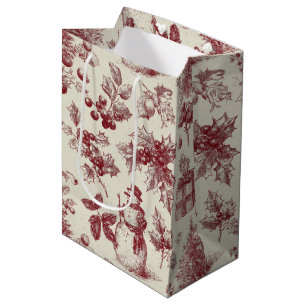 Vintage Red Toile Christmas Botanical - Holly Medium Gift Bag