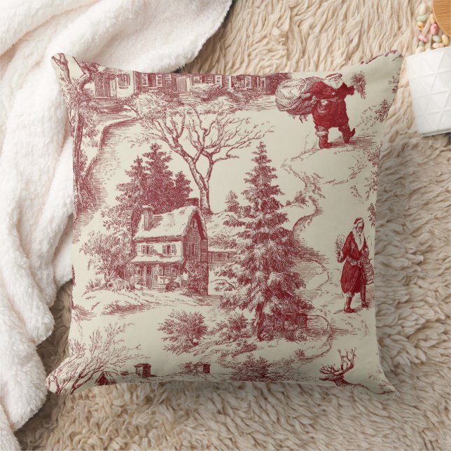 Vintage Red Toile Christmas Village - Santa Cushion (Blanket)