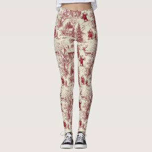 Vintage Red Toile Christmas Village - Santa Leggings