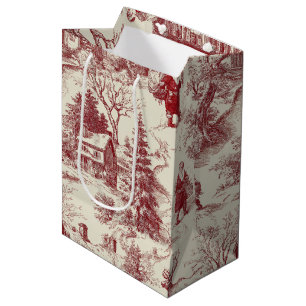 Vintage Red Toile Christmas Village - Santa Medium Gift Bag