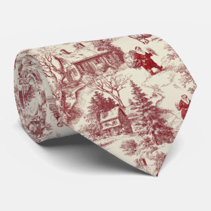 Vintage Red Toile Christmas Village - Santa Tie