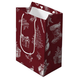Vintage Red Toile Christmas with Stockings (2) Medium Gift Bag