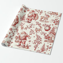Vintage Red Toile Christmas Wrapping Paper