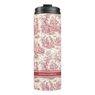 Vintage red toile de jouy printed thermal tumbler
