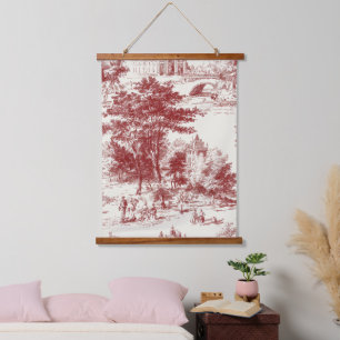 Vintage Red Toile Landscape Hanging Tapestry