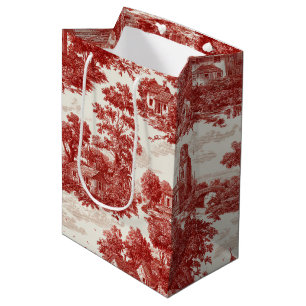 Vintage Red Toile Landscape Nature Pattern Medium Gift Bag