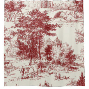 Vintage Red Toile Landscape Shower Curtain