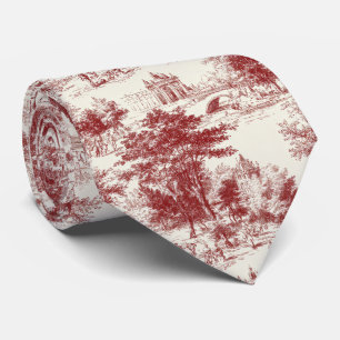 Vintage Red Toile Landscape Tie