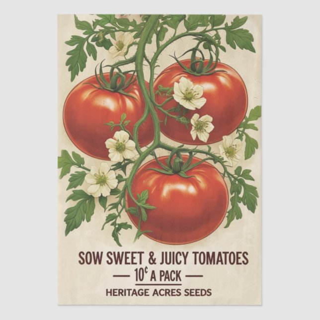 Vintage Red Tomato Botanical Decoupage Tissue Paper (Front)