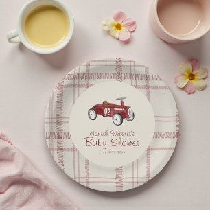 Vintage Red Toy Car Baby Shower Paper Plate