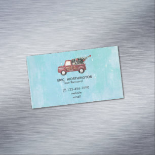 Vintage Red Toy Truck with a Christmas Tree Magnetic Business Card