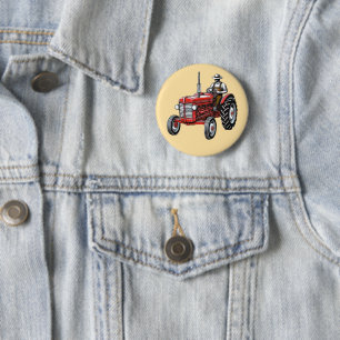Vintage Red Tractor 6 Cm Round Badge