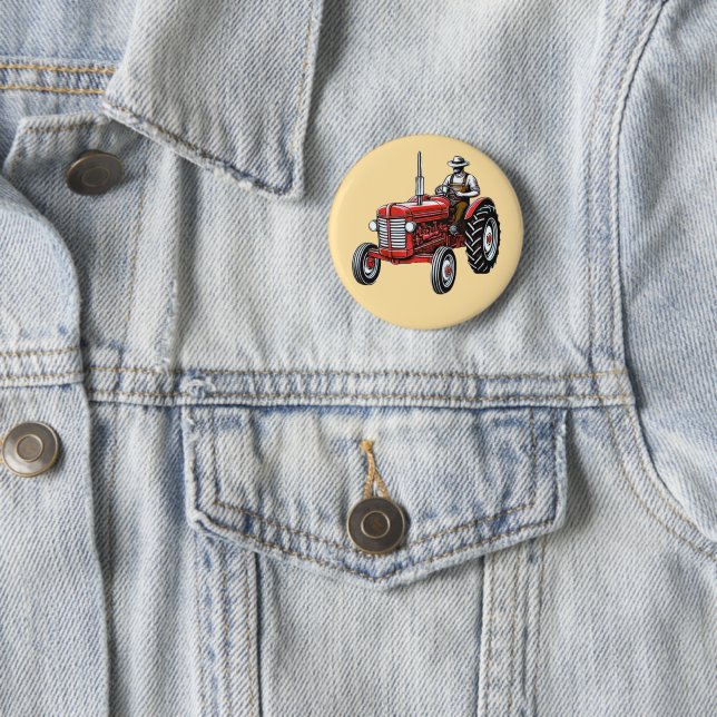Vintage Red Tractor 6 Cm Round Badge (In Situ)