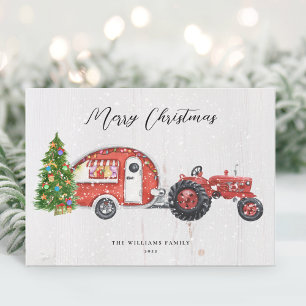 Vintage Red Tractor Camper Christmas Non-Photo Holiday Card