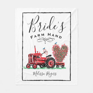 Vintage Red Tractor Heart Bride Farm Hand Fleece Blanket