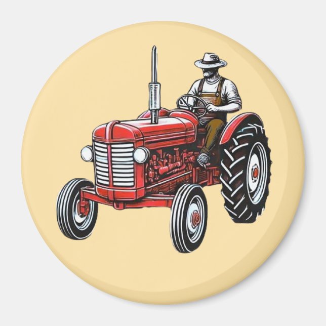 Vintage Red Tractor Magnet (Front)