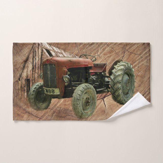 Vintage Red Tractor Rustic Barn Shed Hand Towel (Hand Towel)