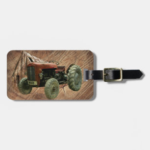 Vintage Red Tractor Rustic Barn Shed Luggage Tag